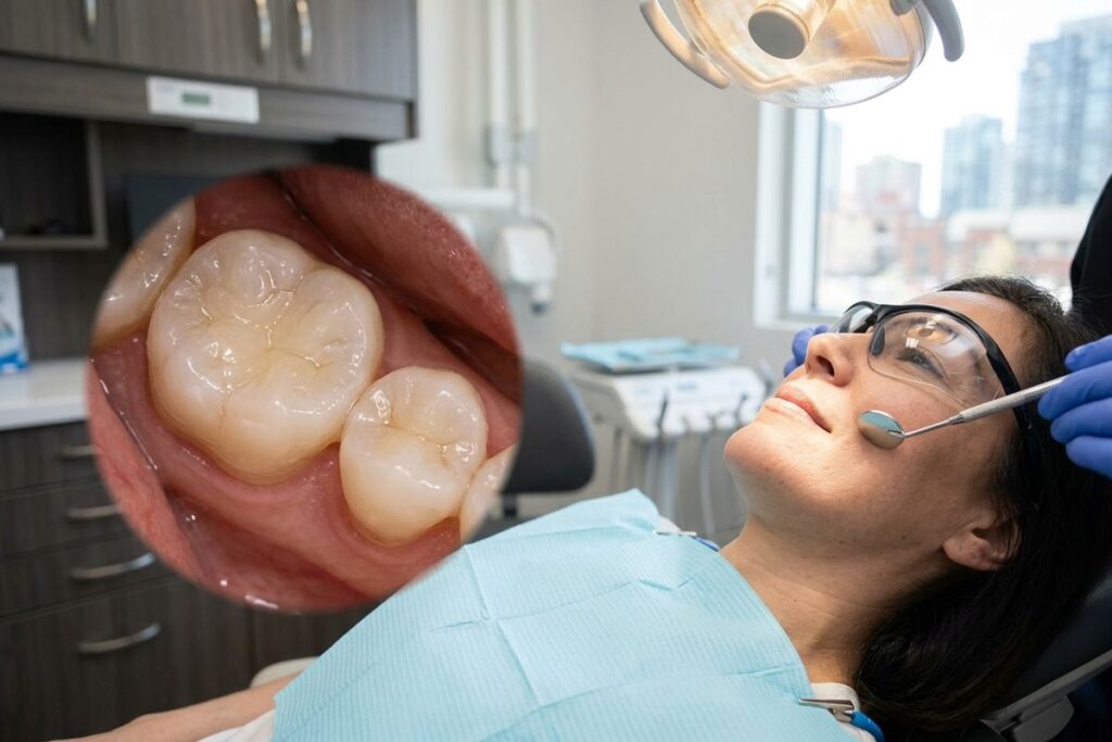 a person getting their teeth worked on at the dentist